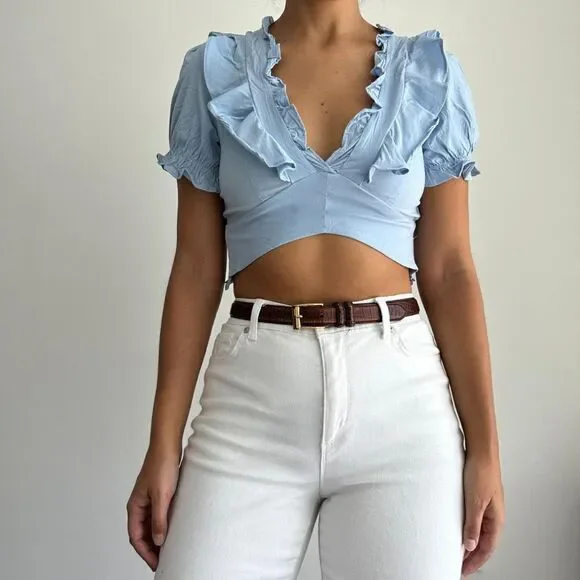 Coastal blue ruffled crop top - Picture 5 of 7